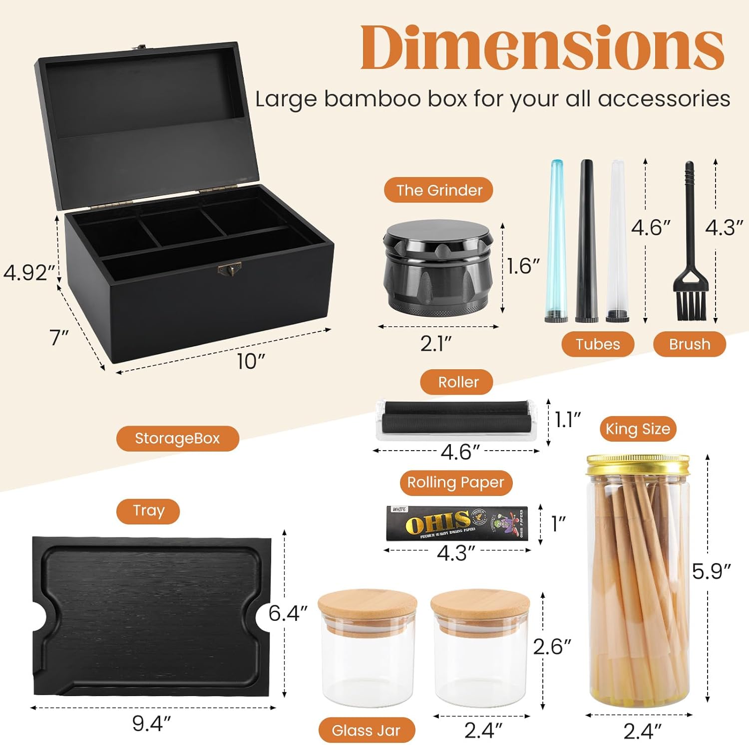 Large Bamboo Storage Box with Removable Tray Kit