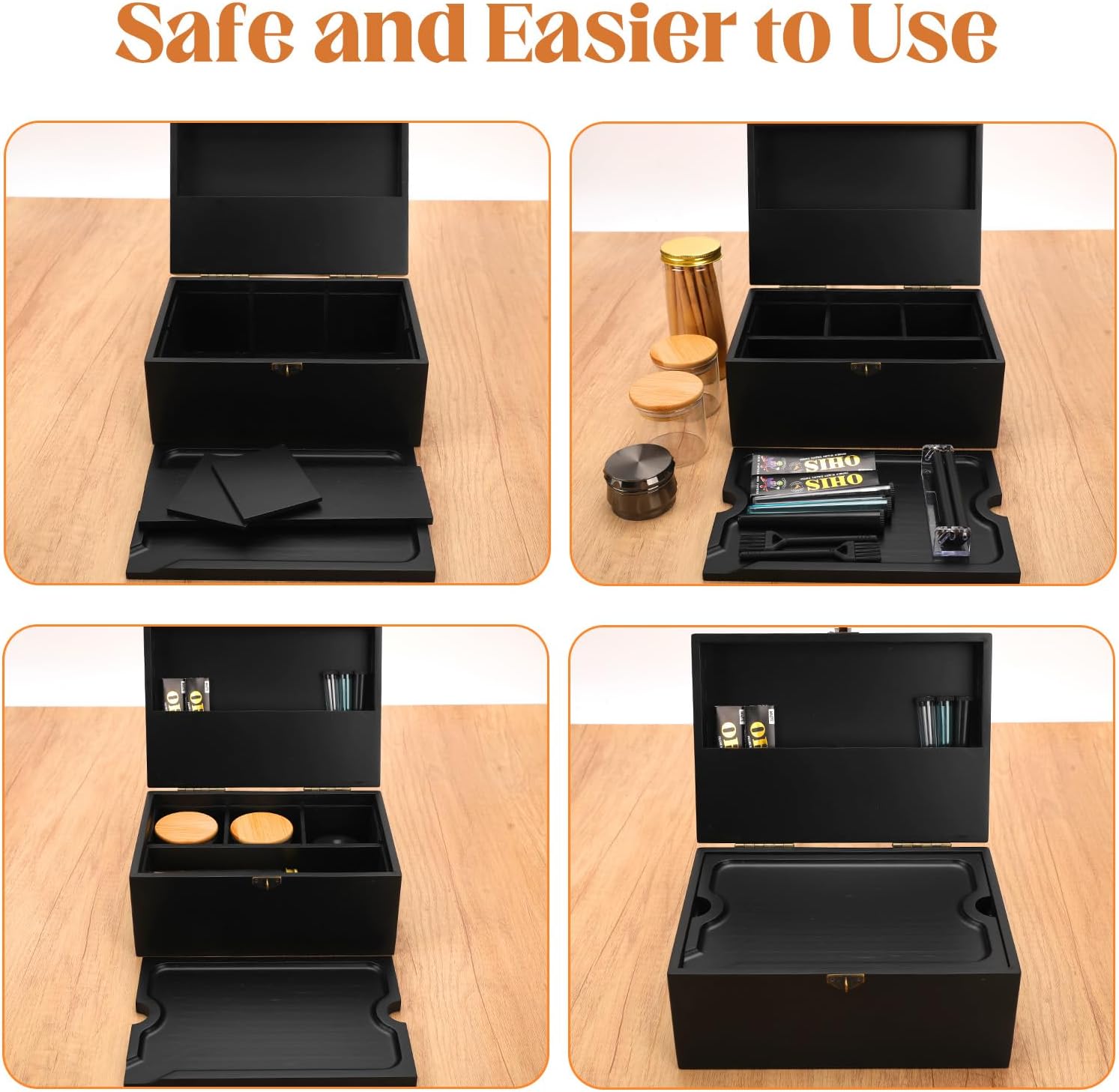 Large Bamboo Storage Box with Removable Tray Kit