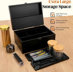 Large Bamboo Storage Box with Removable Tray Kit