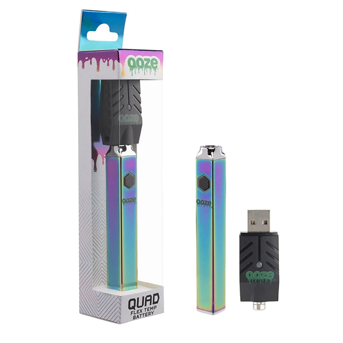 Ooze Quad Flex Temp Square Vape Pen 510 Battery, Ooze Rainbow