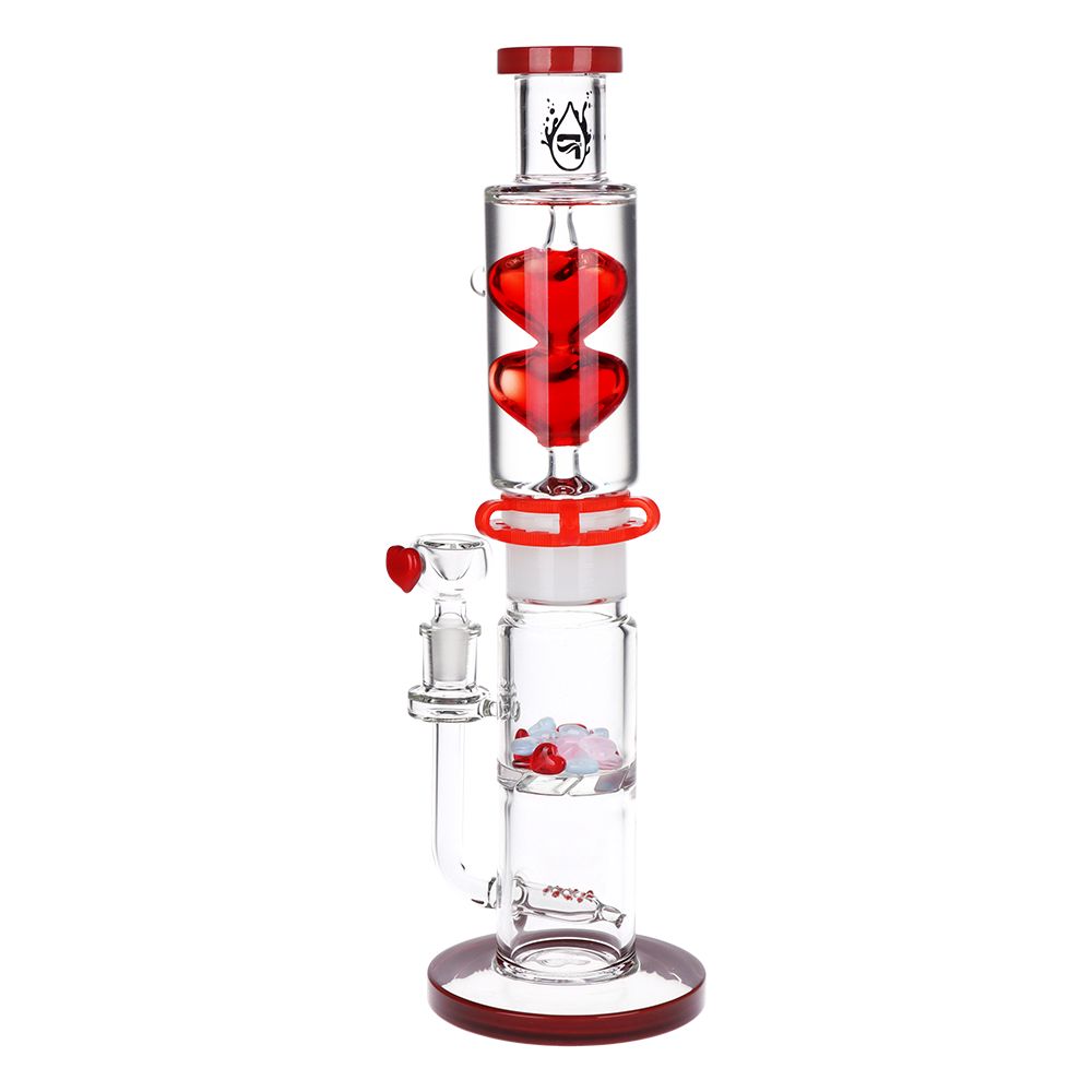 Pulsar Glycerin Hearts Glass Water Pipe with Gem Hearts - 13.75" / 14mm F - Discreet Smoker