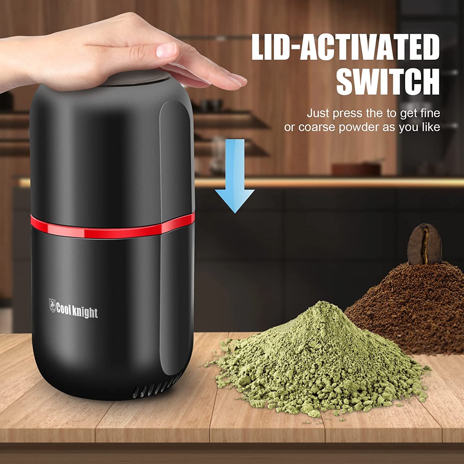 Herb Grinder [Large Capacity/Fast/Electric ]-Spice Herb Coffee Grinder with Pollen Catcher/- 7.5" (Black)