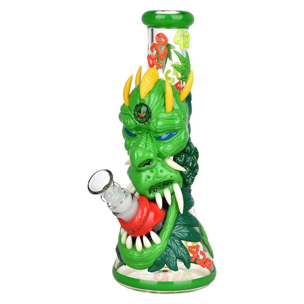420 Dragon Glow in Dark Beaker Water Pipe - 10" / 14mm F - Discreet Smoker