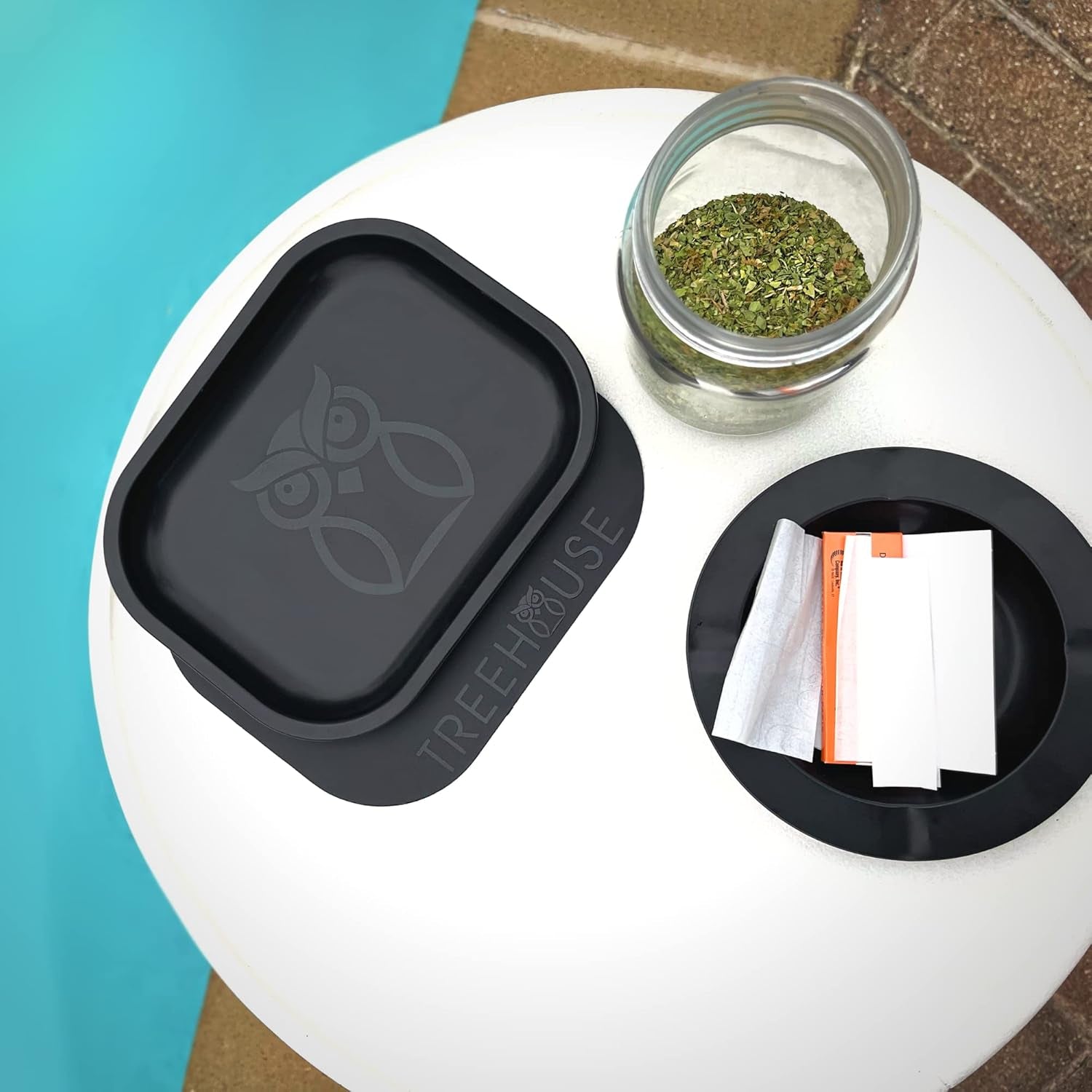 Black  Rolling Tray Set with PVC Soft Magnetic Lid, Ashtray Included for Home Storage or Travel - 7" X 5.5", Small, Cute