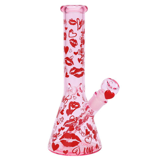 Pulsar Valentine's XOXO Glass Beaker Water Pipe & Hand Pipe Set - 10" / 14mm F - Discreet Smoker