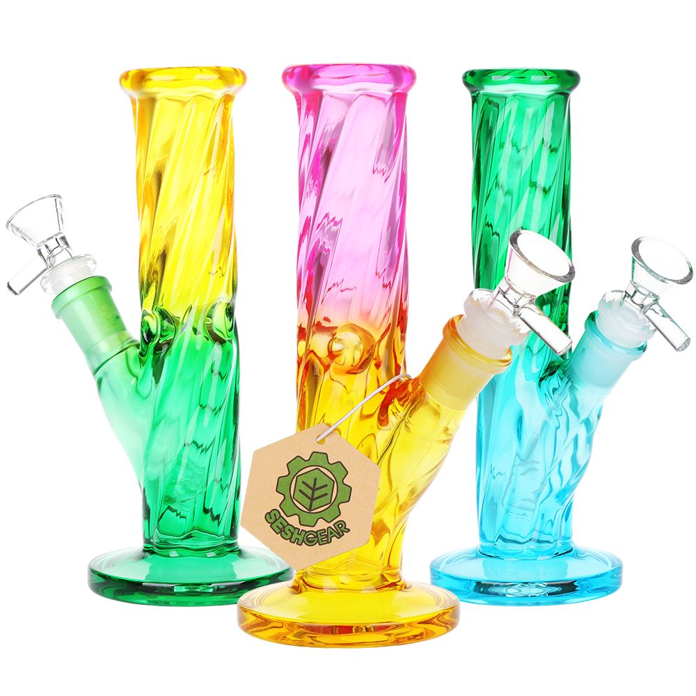 SeshGear Twist Ombre Straight Tube Glass Water Pipe | 7.75" | 14mm F - Discreet Smoker