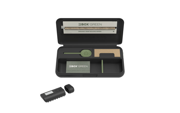 Tobox Green All-In-One Pocket Size Smell-Proof Stash Box Rolling Kit, Black