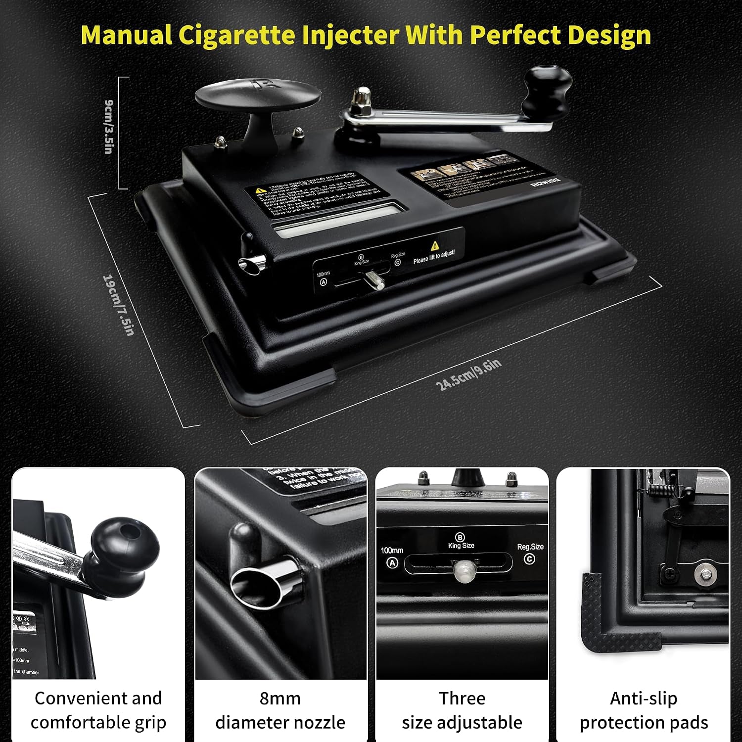 ROWISE Cigarette Rolling Machine, New Manual Cigarette Tobacco Injector Roller Fits Rolling Tube of Diameter 0.31"/8Mm, Portable Cigarette Roller Machine for Size of Tube: 100Mm, King & Regular Size