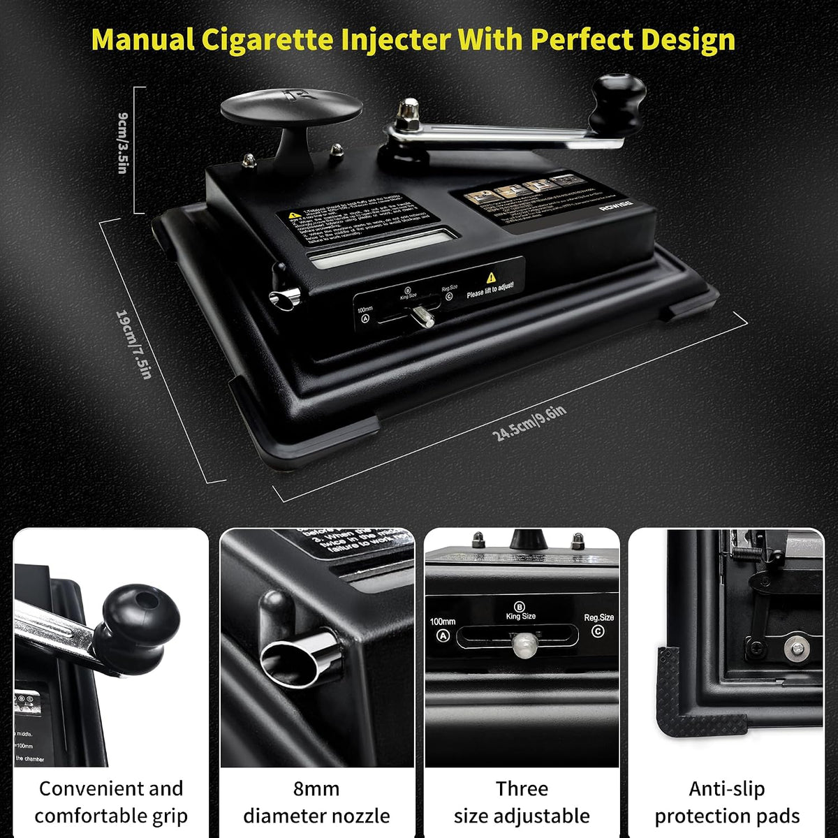 ROWISE Cigarette Rolling Machine, New Manual Cigarette Tobacco Injector Roller Fits Rolling Tube of Diameter 0.31"/8Mm, Portable Cigarette Roller Machine for Size of Tube: 100Mm, King & Regular Size