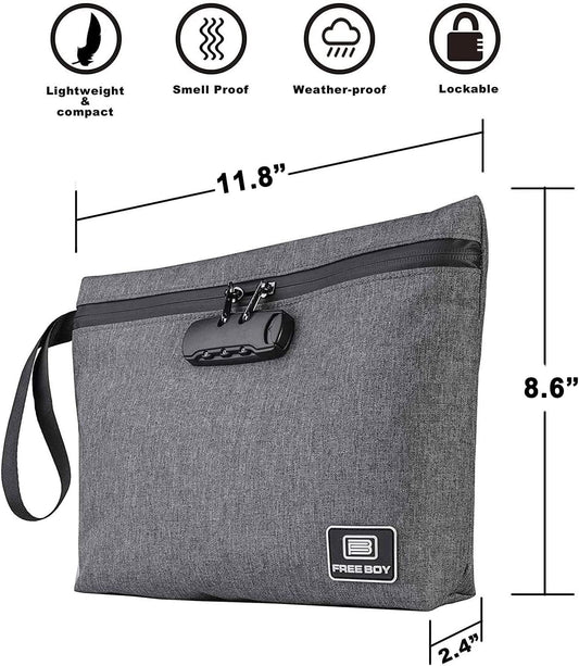 Durable Odor-Proof Stash Bag with Combination Lock - 11.8" x 8.6" Smell-Proof Storage Container