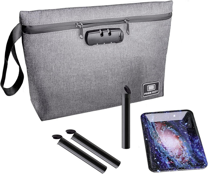 Durable Odor-Proof Stash Bag with Combination Lock - 11.8" x 8.6" Smell-Proof Storage Container, Grey