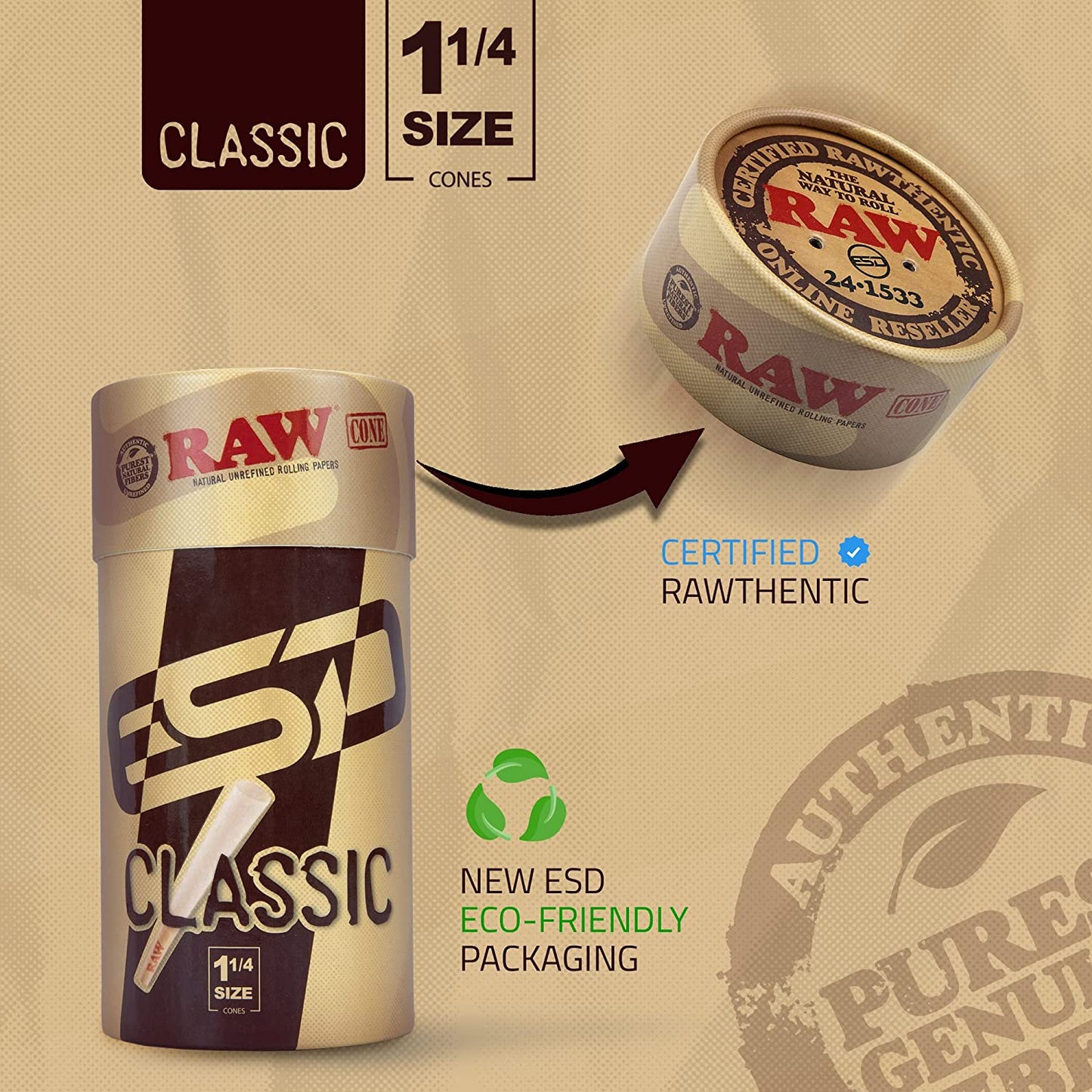 RAW Cones Classic 1-1/4 Size (50 Pack)