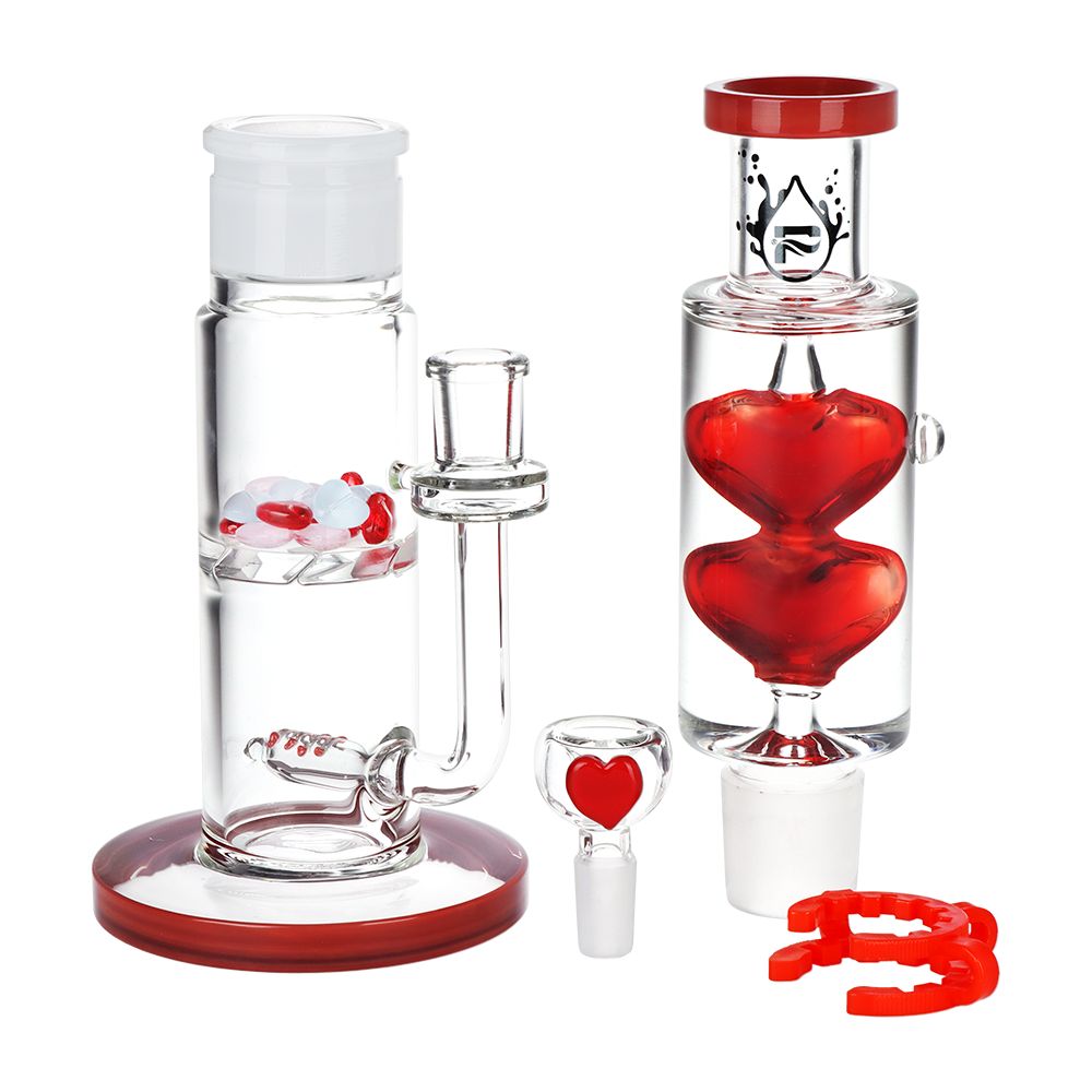 Pulsar Glycerin Hearts Glass Water Pipe with Gem Hearts - 13.75" / 14mm F - Discreet Smoker