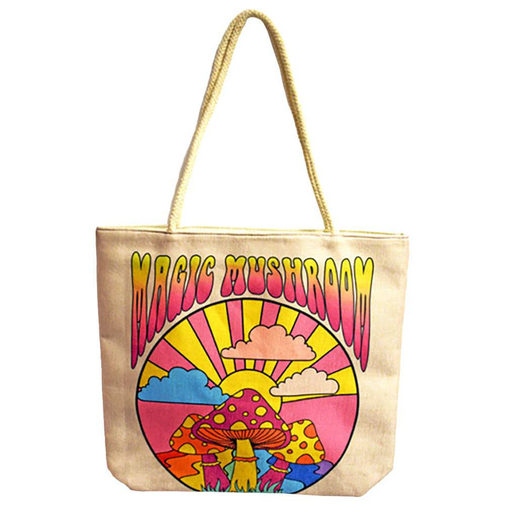 Magic Mushroom Jute Rope-Handled Tote Bag - 17"x15" - Discreet Smoker