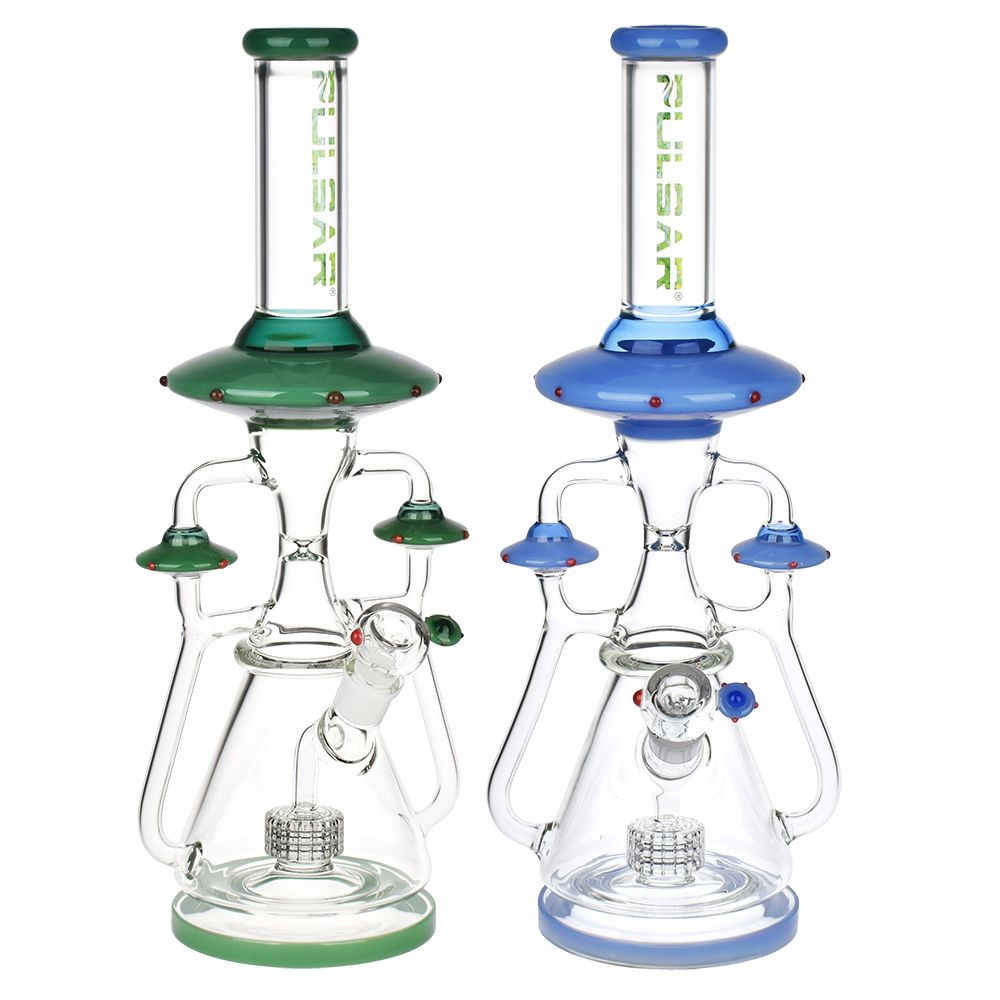 Pulsar Far-Out Visitors Recycler Glass Water Pipe | 17.25" | 19mm F - Discreet Smoker