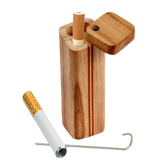 Striped Square Wood Dugout w/ Poker - Discreet Smoker