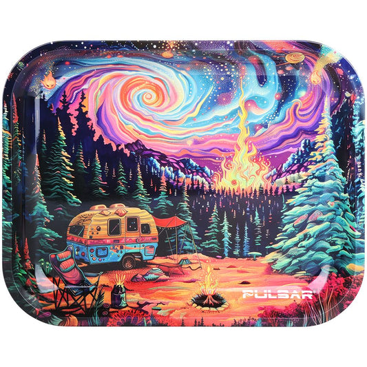 Pulsar Design Series Large Metal Rolling Tray - Starry Starry Camp / 13"x11" - Discreet Smoker