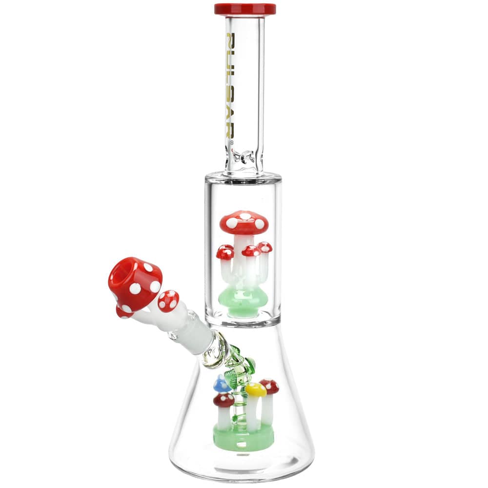 Pulsar Shroom Life Beaker Water Pipe - 11.75" / 14mm F / Red - Discreet Smoker