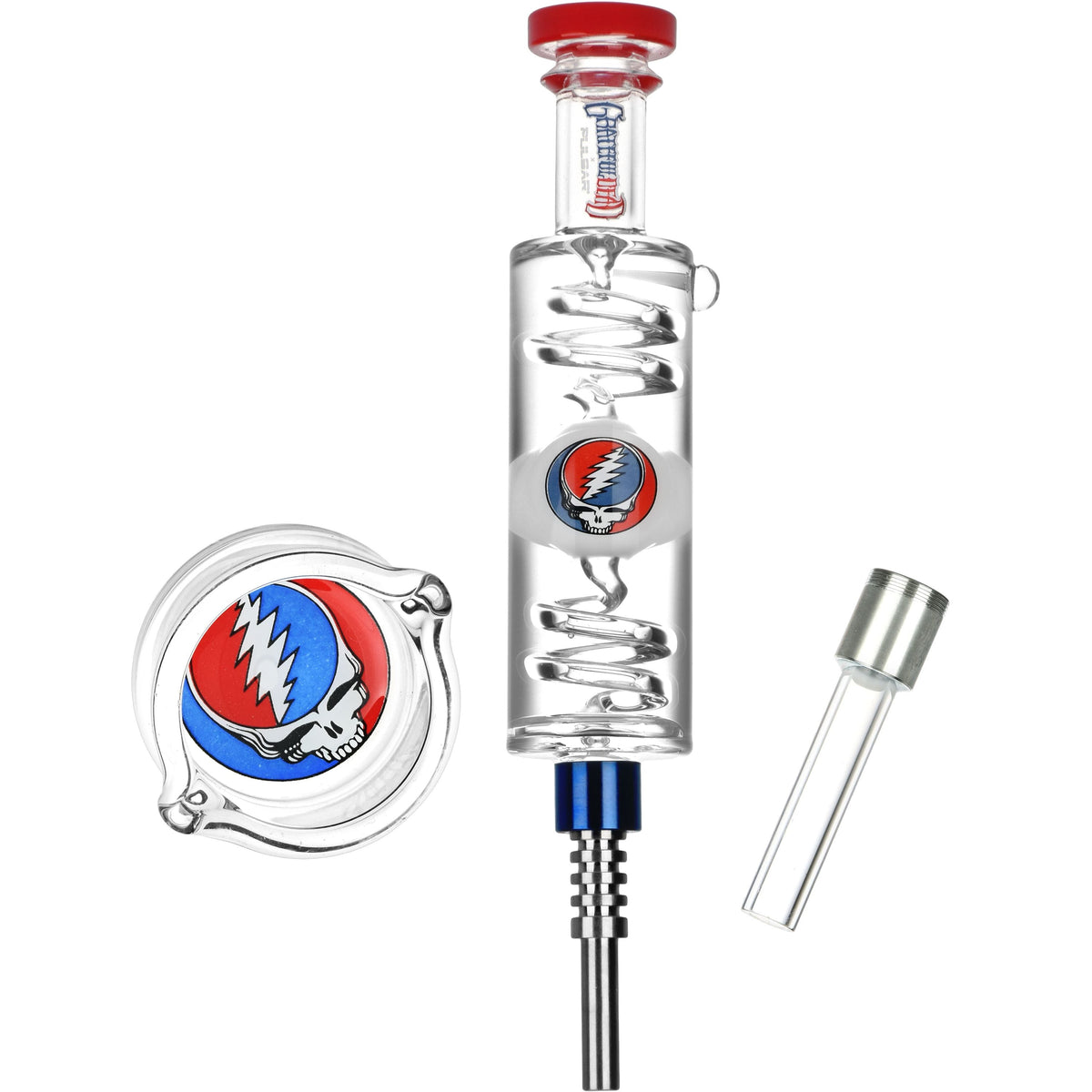 Grateful Dead x Pulsar Steal Your Face Glycerin Glass Dab Straw - 8.5" - Discreet Smoker