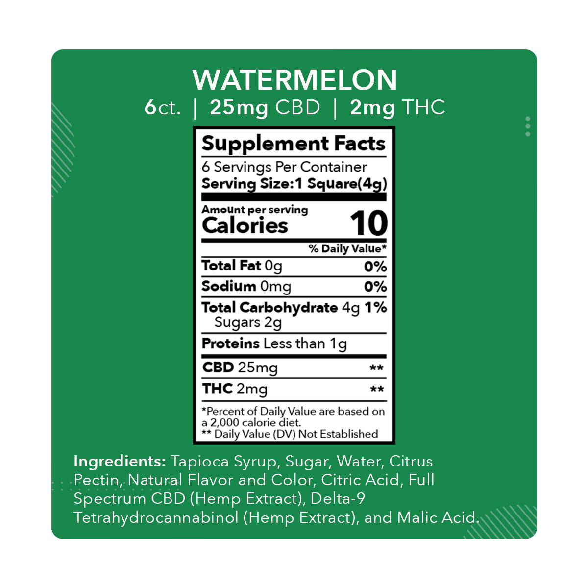 Watermelon - 25mg CBD / 2mg THC (6ct) - Discreet Smoker