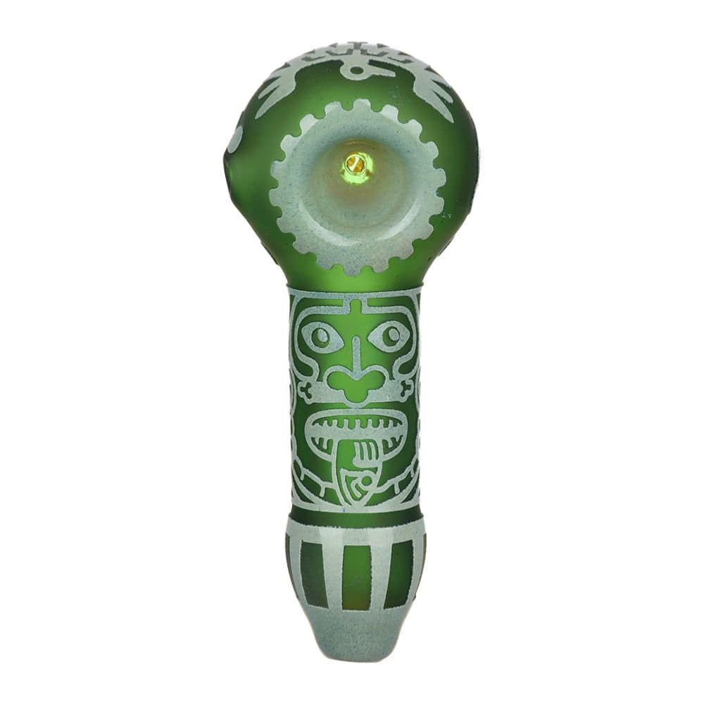 Milkyway Maya Face Sandblasted Glass Spoon Pipe | 4.5" - Discreet Smoker