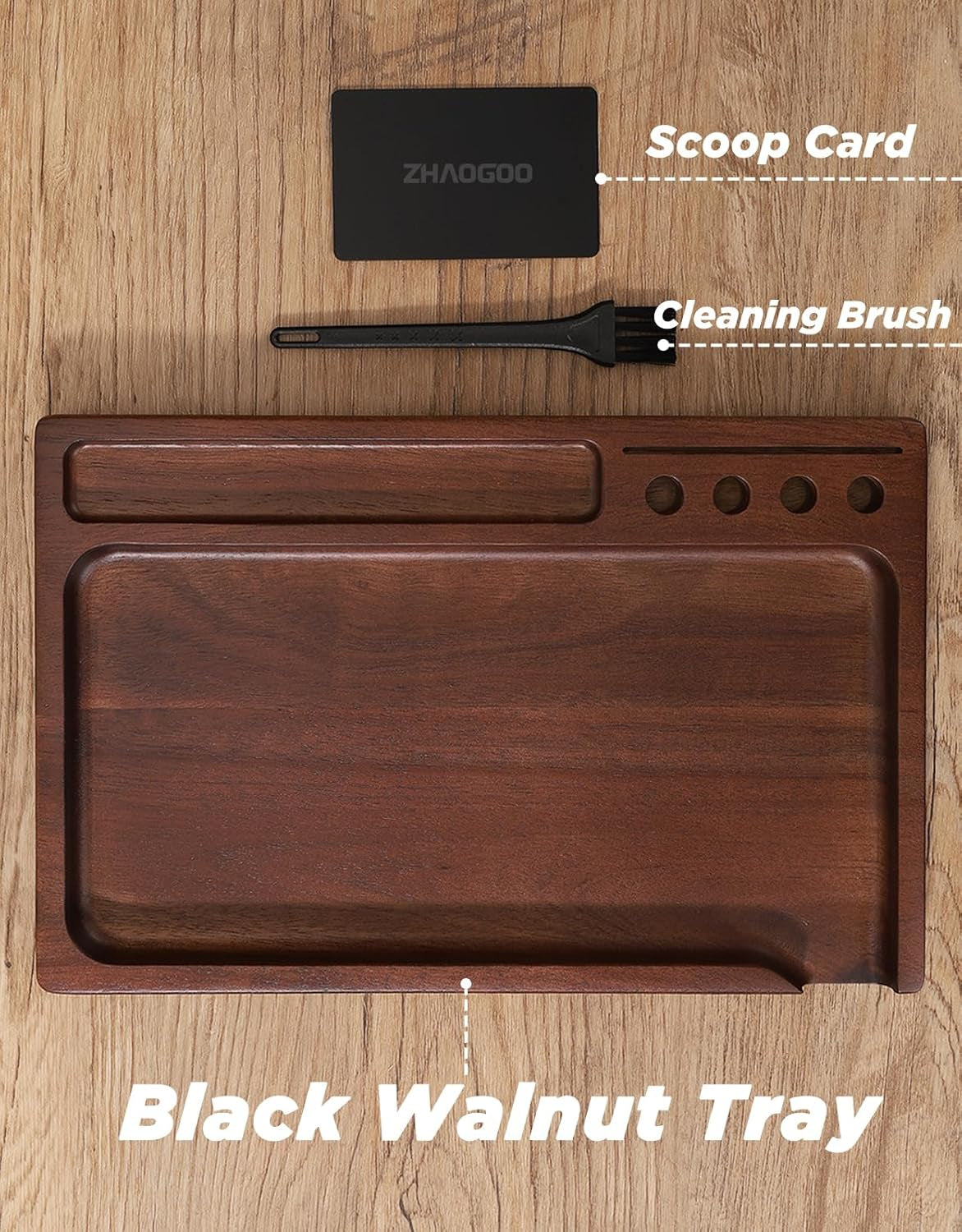 Black Walnut Rolling Tray 11"X7" Tray Rolling Tray Set with Cleaning Brush and Scoop Card - Accessories for Rolling Papers, Grinders - Tray with Smooth Rounded Edges