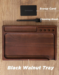 Black Walnut Rolling Tray 11"X7" Tray Rolling Tray Set with Cleaning Brush and Scoop Card - Accessories for Rolling Papers, Grinders - Tray with Smooth Rounded Edges