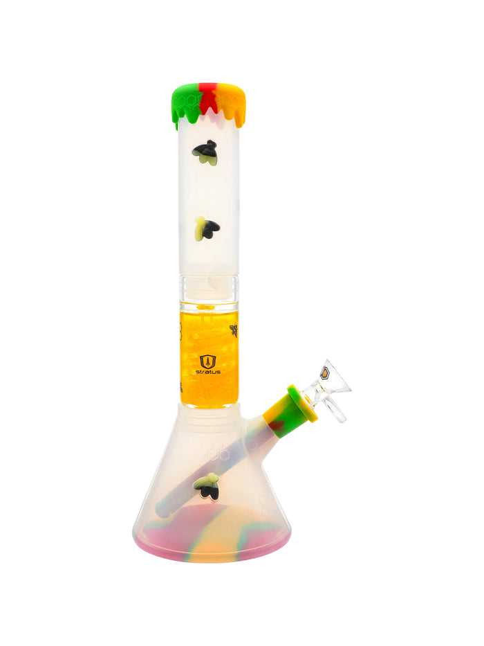 Stratus Silicone Bee Clear Freezable Perc Bong, Rasta