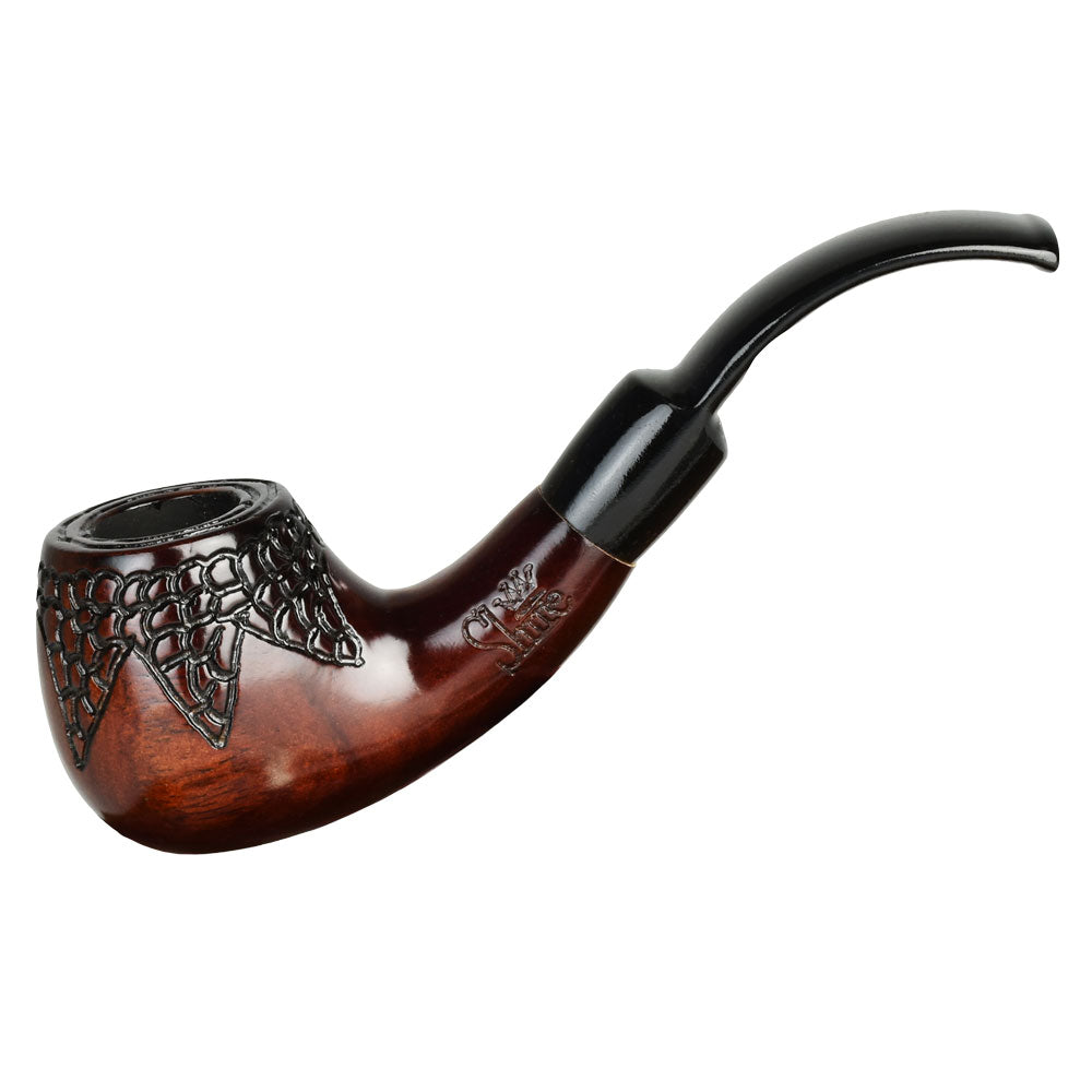 Pulsar Shire Pipes Engraved Bowl Bent Apple Cherry Wood Pipe - 5.5" - Discreet Smoker