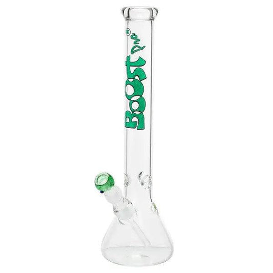 Boost | 17" Green Beaker Base Glass Water Pipe - Discreet Smoker
