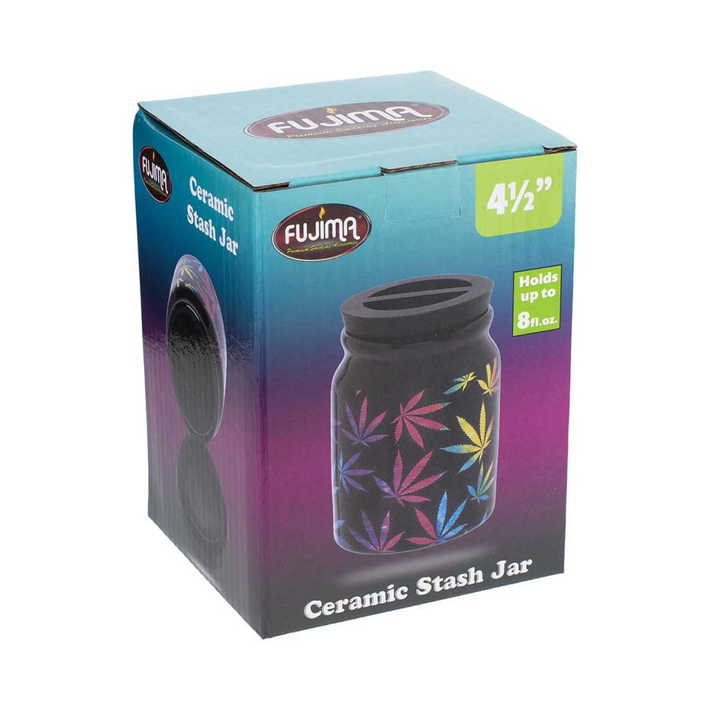 LARGE CERAMIC STASH JAR - WEED LEAFS - Discreet Smoker