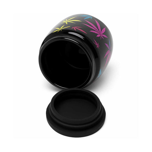 LARGE CERAMIC STASH JAR - WEED LEAFS - Discreet Smoker