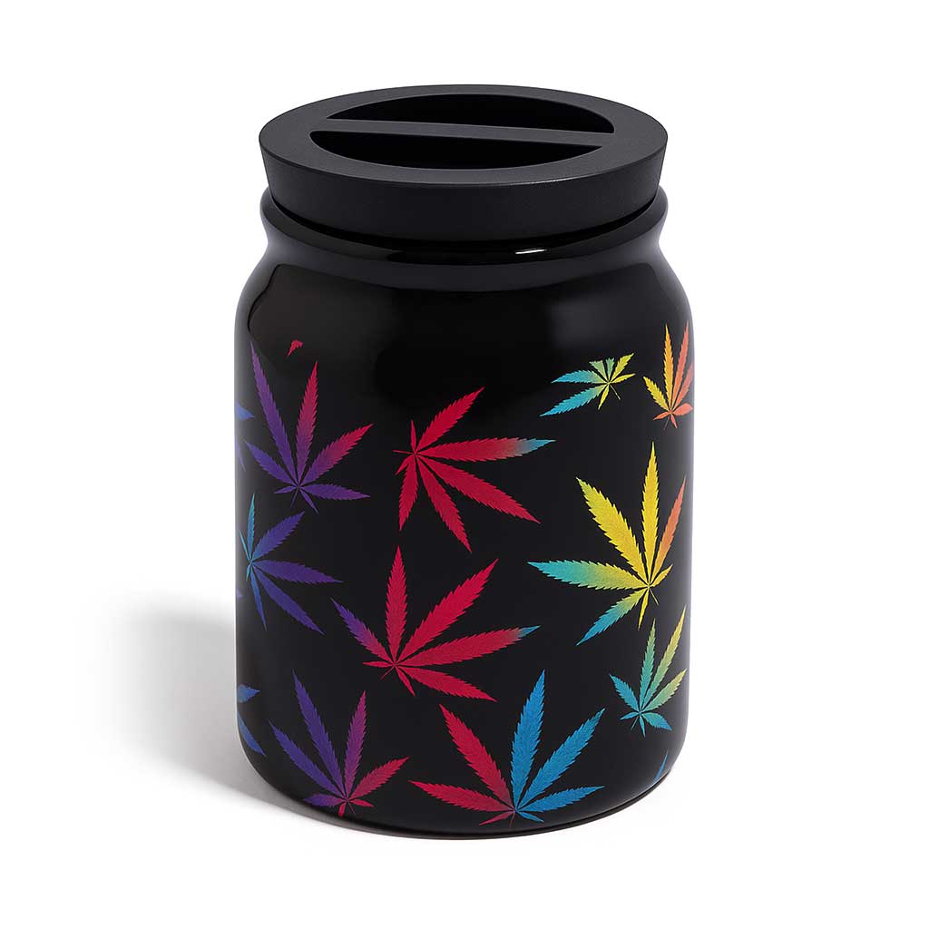 LARGE CERAMIC STASH JAR - WEED LEAFS - Discreet Smoker