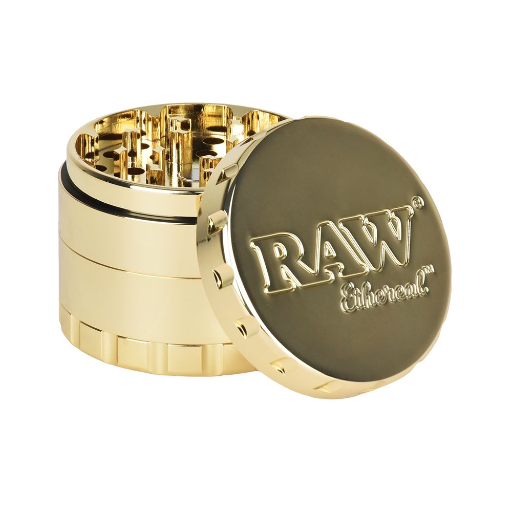 RAW Ethereal Gold-Plated Stainless Steel Grinder - 4pc / 2.25" - Discreet Smoker