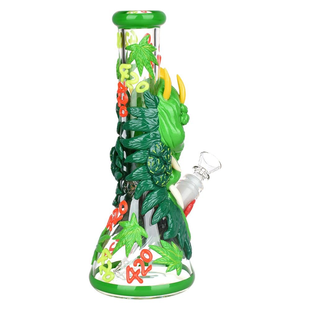 420 Dragon Glow in Dark Beaker Water Pipe - 10" / 14mm F - Discreet Smoker