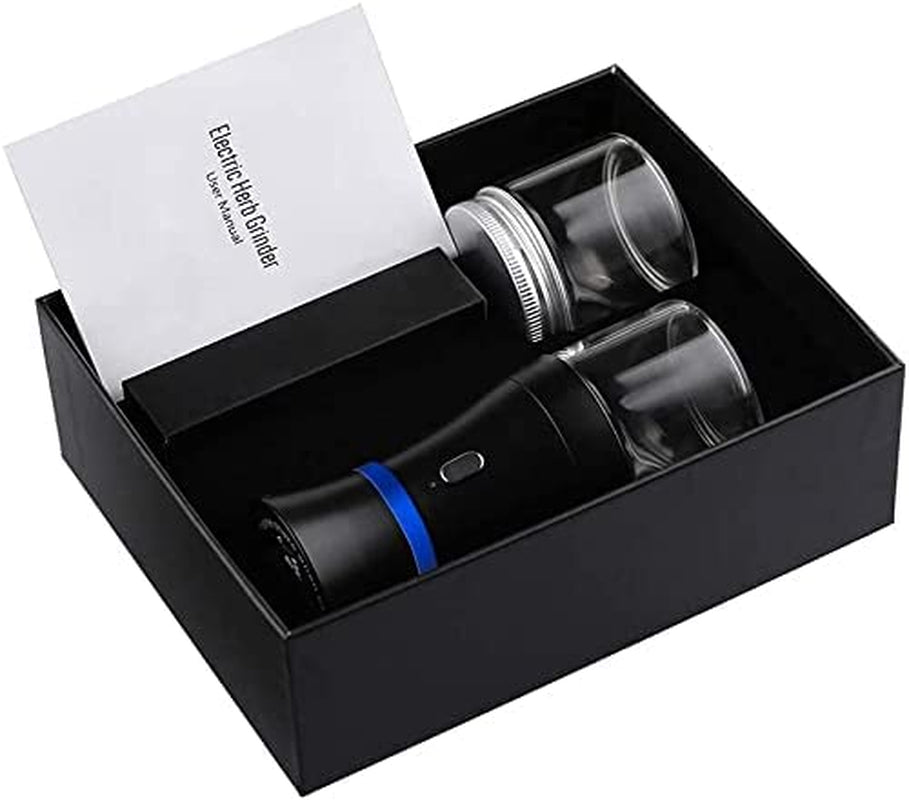 Electric Herb Grinder COMPACT for Flower Buds, Usb-Rechargeable, 2Pcs 1.7Oz Glass Herb Chamber - Ideal for Everyday Carry