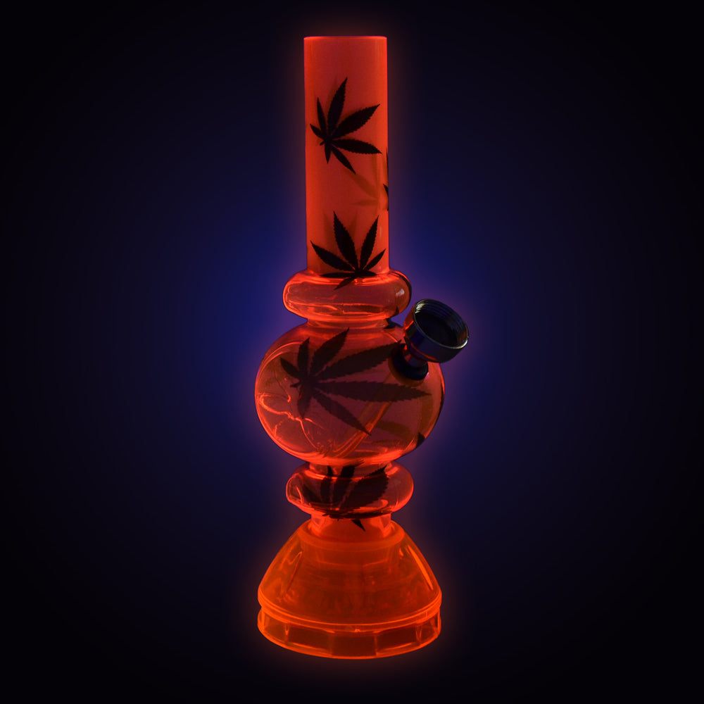 Mini Acrylic Bubble Water Pipe w/ Built in Grinder Base - 6.75" / Assorted Designs - Discreet Smoker