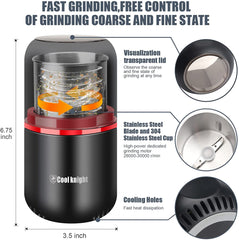 Herb Grinder [Large Capacity/Fast/Electric ]-Spice Herb Coffee Grinder with Pollen Catcher/- 7.5" (Black)