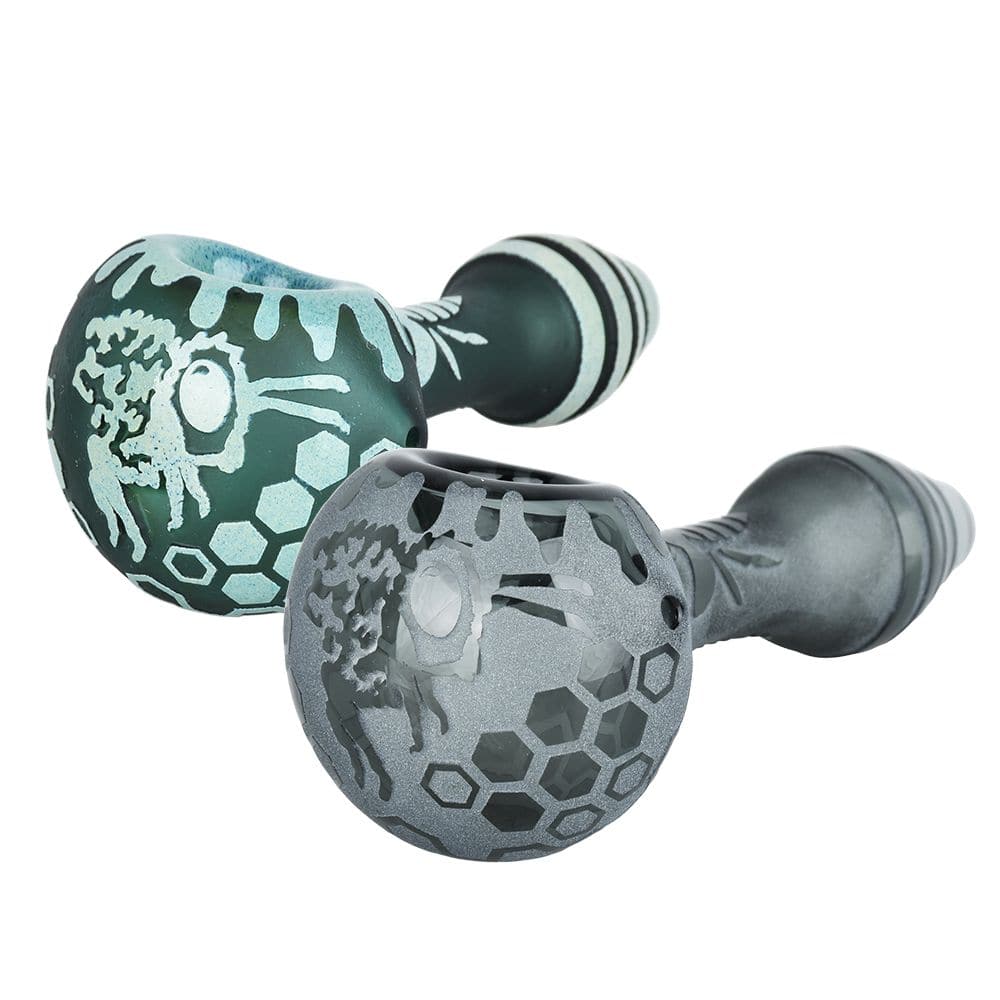 Milkyway Bee Hive Sandblasted Glass Spoon Pipe | 4.5" - Discreet Smoker
