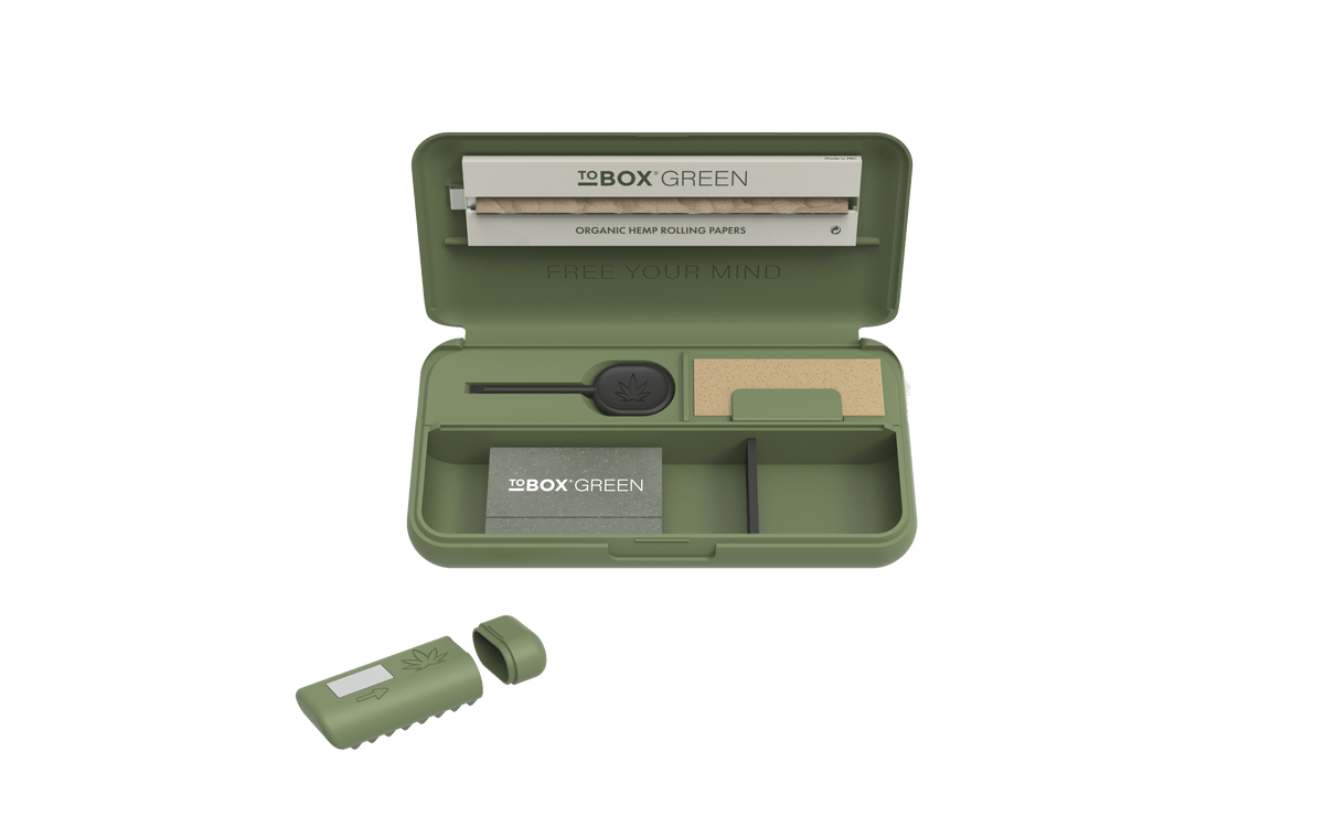 Tobox Green All-In-One Pocket Size Smell-Proof Stash Box Rolling Kit - Discreet Smoker