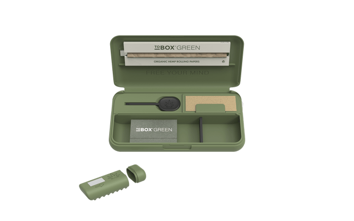 Tobox Green All-In-One Pocket Size Smell-Proof Stash Box Rolling Kit, Green