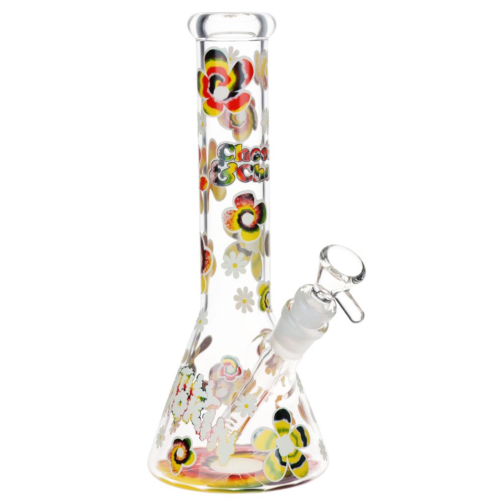 Cheech & Chong Glass Tie Dye Glow Glass Beaker Water Pipe - 10" / 14mm F - Discreet Smoker