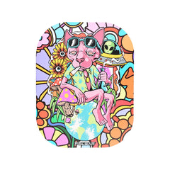 Pulsar Mini Metal Rolling Tray w/ Lid - Chill Cat / 7"x5.5" - Discreet Smoker