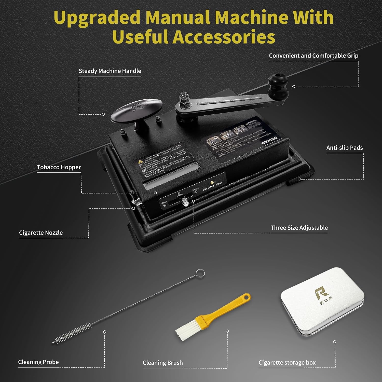 ROWISE Cigarette Rolling Machine, New Manual Cigarette Tobacco Injector Roller Fits Rolling Tube of Diameter 0.31"/8Mm, Portable Cigarette Roller Machine for Size of Tube: 100Mm, King & Regular Size