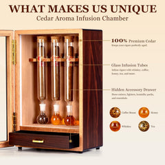 Cigar Flavoring Humidor, 4-Count, Spanish Cedar and Glass Tube Gift