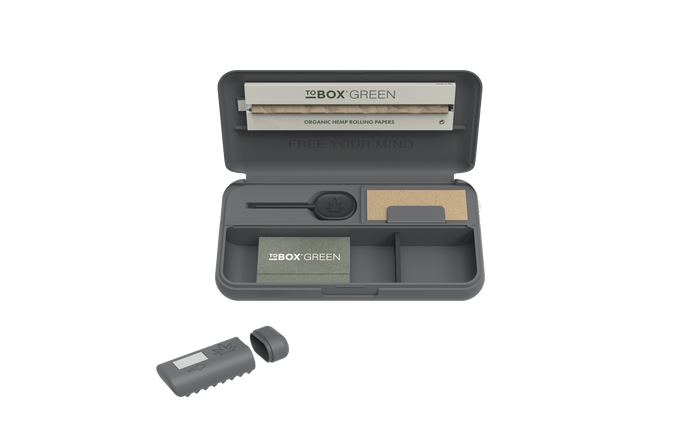 Tobox Green All-In-One Pocket Size Smell-Proof Stash Box Rolling Kit, Gray