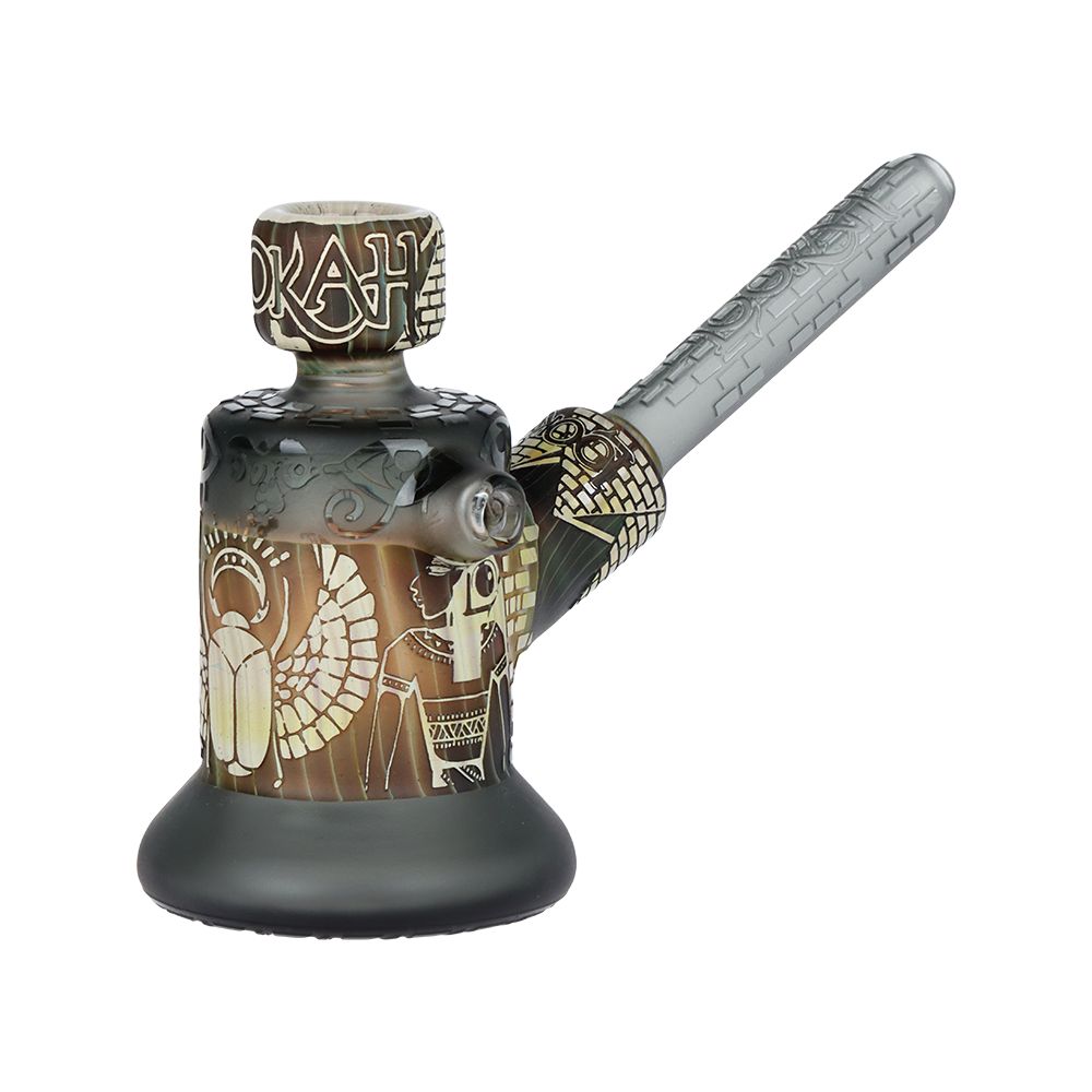 Lookah Glass Sacred Scarab Black Etched Bubbler - 3.75" - Discreet Smoker