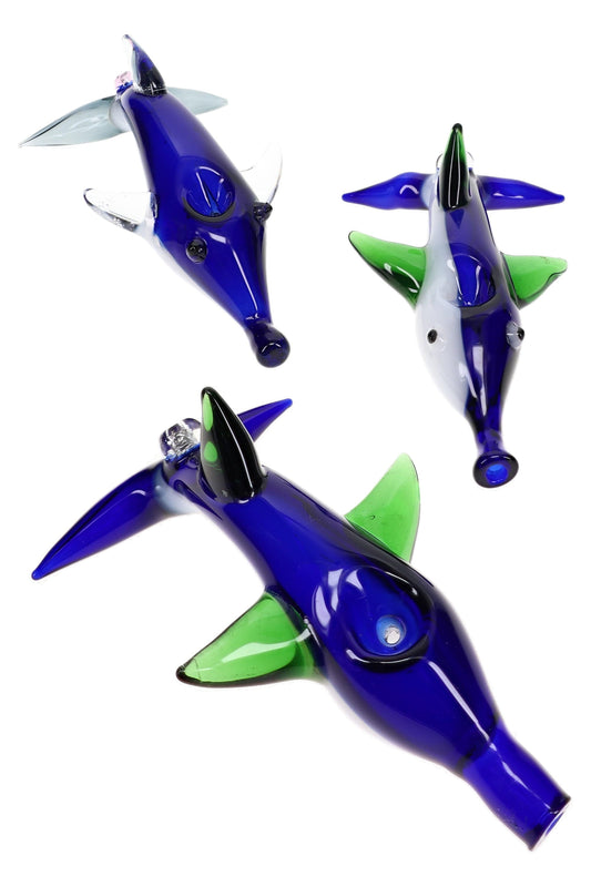 Multicolored Glass Dolphin Hand Pipe “Reef Rider” – 6″ – Assorted Colors - Discreet Smoker