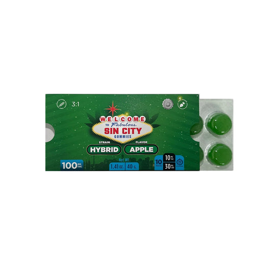 Sin City Delta 9 Gummies - 10 Pack Green Apple - Hybrid (Strong) - Discreet Smoker