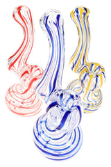 Clear Striped Glass Sherlock Bubbler “Ribbon Rise” – 4″ – Assorted - Discreet Smoker